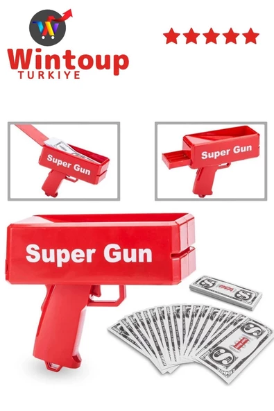 Money Gun Sağlam Yapılı Para Saçma Tabancası Kaliteli Money Gun Para Tabancası Kırmızı