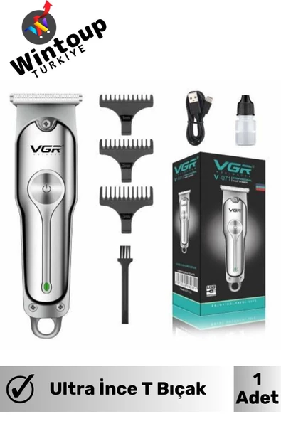 Profesyonel Ultra İnce T Bıçak Mini Şarjlı Gümüş Profesyonel Saç Sakal Tıraş Makinesi