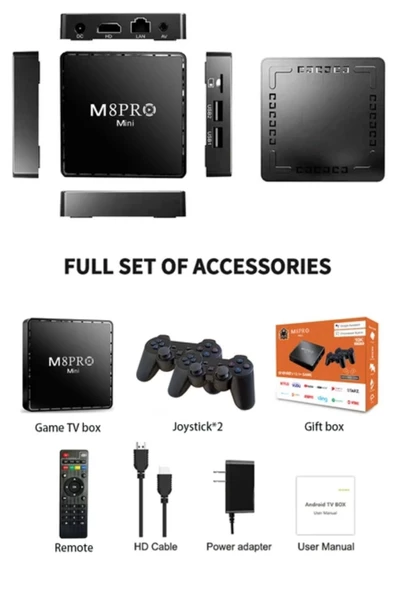 M8PRO Mini 2.4G 10K ultra HD 64 GB TV BOX + GAME BOX android 12.1 TV + Oyun Konsolu 2in1