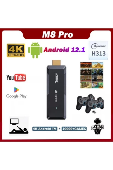 M8 Premium Video Game Console 4K HD 2.4G Wireless Controller TV Game Stick - 2