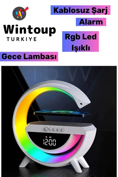 Bluetooth Hoparlör Rgb Led Işıklı Speaker Alarm Saat Aux Usb Sd Kart Wireless Şarj