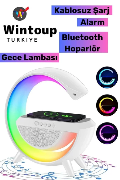 G Bluetooth Hoparlör 15w Kablosuz Hızlı Şarj / Alarm / Çalar Saat / Gece Lambası / Ambiyans Led Işık