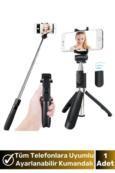 Tüm Telefonlarla Uyumlu Ayarlanabilir Kumandalı 2'si 1 Arada Tasarım Tripod Selfie Çubuğu