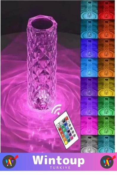 Bebek Çocuk Odası Gece Lambası Kristal Elmas USB Şarjlı Dokunmatik 16 Renk - 2