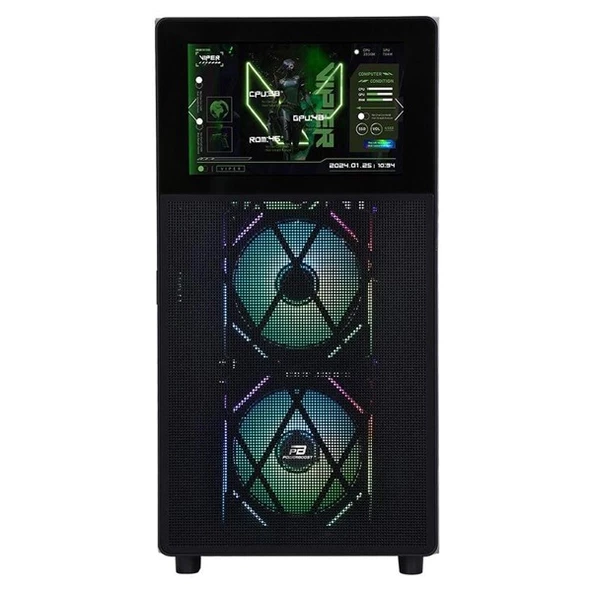 POWERBOOST PB-P4367BB 3-RGB FANLI LCD EKRANLI GAMING MID-TOWER PC KASASI - Resim 4