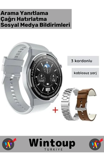 Tüm Akıllı Telefonlarla Uyumlu Akıllı Saat 3 Kordonlu Sesli Görüşme Bildirim Smart Watch