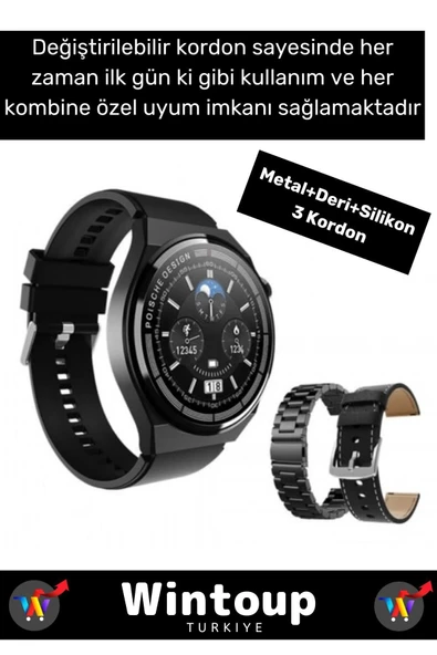 Poco&Oppo&Honor Uyumlu 3 Kordonlu Akıllı Saat Sesli Yanıt Bildirim Smart Watch ürün görseli