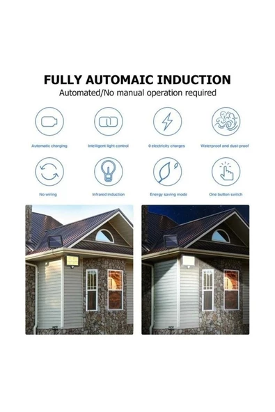 3 Modlu 120 Cob Led Kumandalı Solar Panel Güneş Enerjili Duvar Lambası Bahçe Lambası - Resim 6