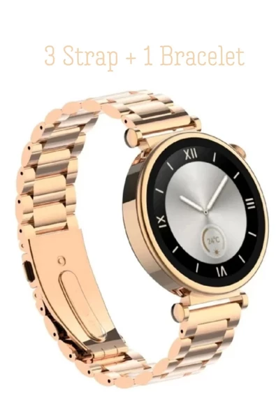 Hediyelik Kadın Saat Amoled Ekran 3 Kordon+Bileklik Hediyeli Akıllı Saat Rose Gold ürün görseli