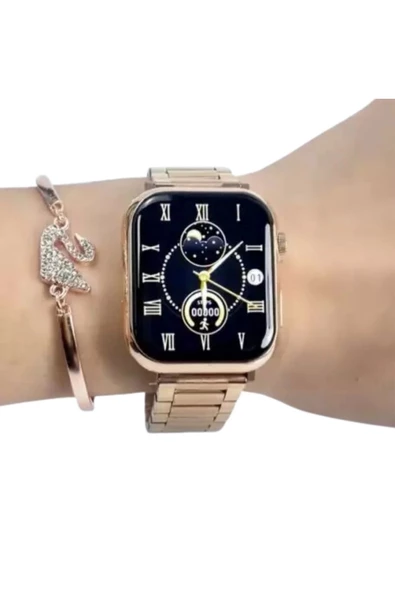 Android&IphoneUyumlu Sesli Arama Bildirim Asistan Özellikli 3 Strap+Bileklik Kadın Akıllı Saat - Resim 4