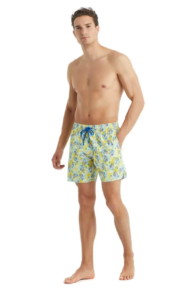 Blackspade 10419 Erkek Sarı Tropikal Baskılı Şort Mayo - 4