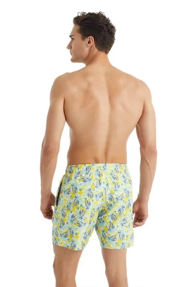 Blackspade 10419 Erkek Sarı Tropikal Baskılı Şort Mayo - 2