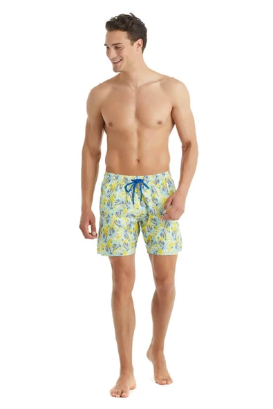 Blackspade 10419 Erkek Sarı Tropikal Baskılı Şort Mayo - 3