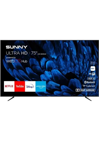 Sunny SN75LEDB252 4K Ultra HD 75" 190 Ekran Uydu Alıcılı webOS Smart LED TV