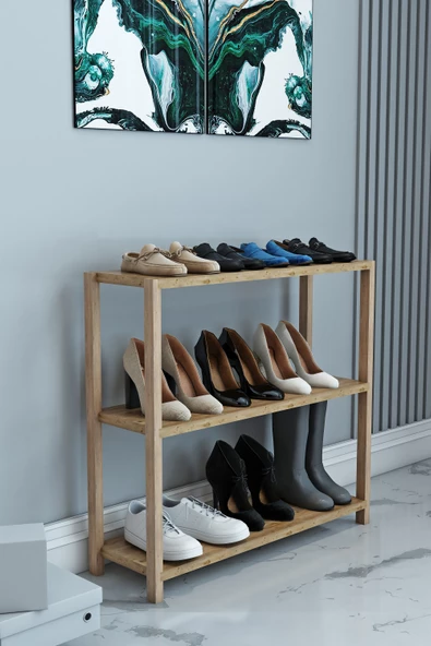 Melis Atlantik Çam Ahşap 3 Katlı Çiçeklik, Saksılık, Çiçek Standı, Dekoratif Raf / Çok Amaçlı Kullanım - 3