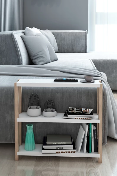 Simge Beyaz Ahşap 3 Katlı Mini Çiçeklik, Saksılık, Çiçek Standı, Dekoratif Raf / Çok Amaçlı Kullanım / Demonte - 4