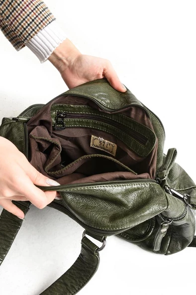 Y.S.Deri Kadın Omuz Çantası Çok Cepli Çapraz Askılı Bayan Postacı Çantası 20*30 Cm Vegan Deri - 10