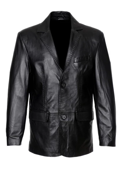 Punto Dikişli Siyah Renk Deri Ceket - 12