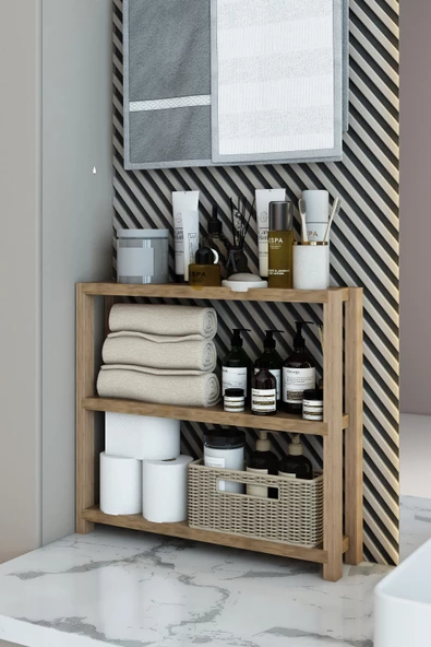 Simge Atlantik Çam Ahşap 3 Katlı Çiçeklik, Saksılık, Çiçek Standı, Dekoratif Raf / Çok Amaçlı Kullanım - 3