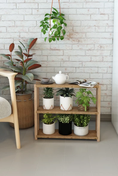 Simge Atlantik Çam Çok Amaçlı 3 Katlı Ahşap Yan Sehpa / Mutfak Rafı, Banyo Rafı, Organizer, Dekoratif Raf - 5