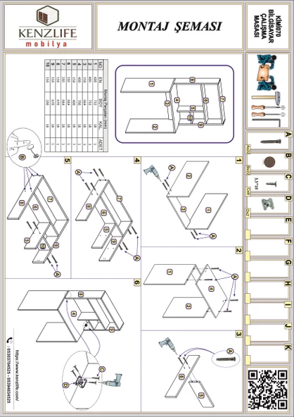 Kenzlife Bilgisayar Çalışma Masası Kimi070 Byz Ofis Sekreter Laptop - 4