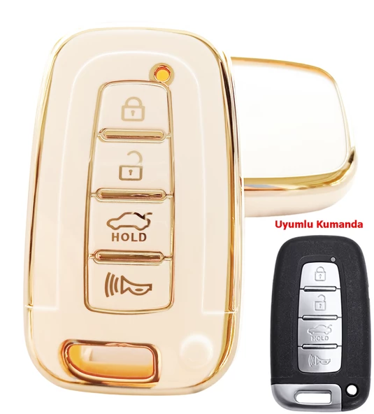 Kia Sportage Rio Soul Optima Sorento Uyumlu Smart Kumanda Kılıfı Oto Anahtarlık 4 Tuşlu Beyaz Gold - 1