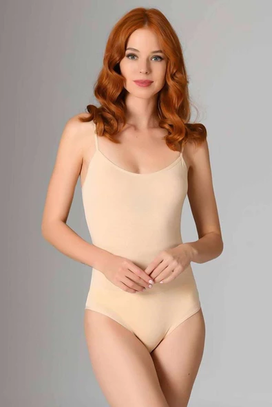 2 Adet İp Askılı Kadın Çıtçıtlı Body Gri ve Ten - Resim 2