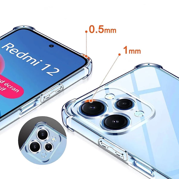 Xiaomi Redmi 12 Kılıf Nitro Anti Shock Darbe Emici Köşe Korumalı Şeffaf Silikon Kapak - Resim 4
