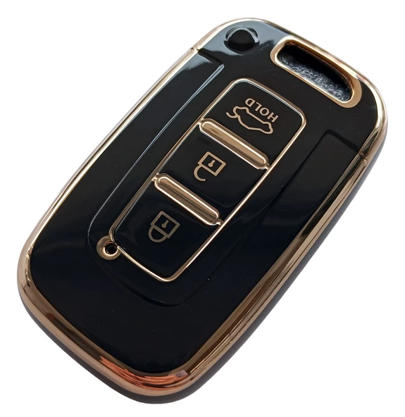 Hyundai Ix35 Santa Fe Sonata Elantra Uyumlu Smart Kumanda Kılıfı Oto Anahtarlık Siyah Gold - Resim 4