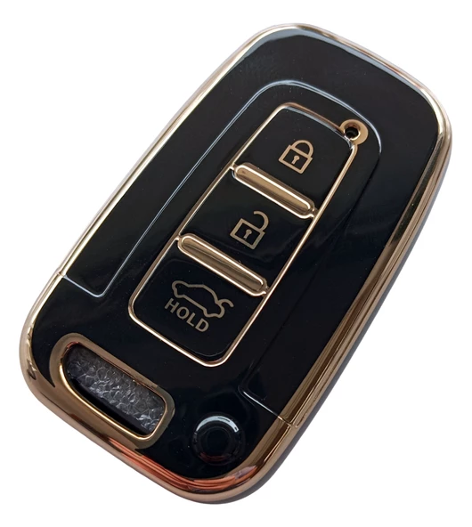 Hyundai Ix35 Santa Fe Sonata Elantra Uyumlu Smart Kumanda Kılıfı Oto Anahtarlık Siyah Gold - Resim 2