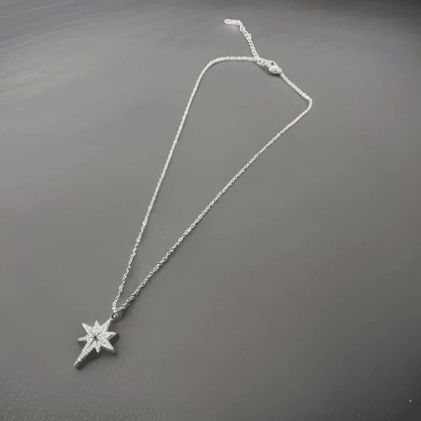 Parlayan Yıldız Model Gümüş Renk 316L Antialerjik Çelik Kadın Kolye ürün görseli 1