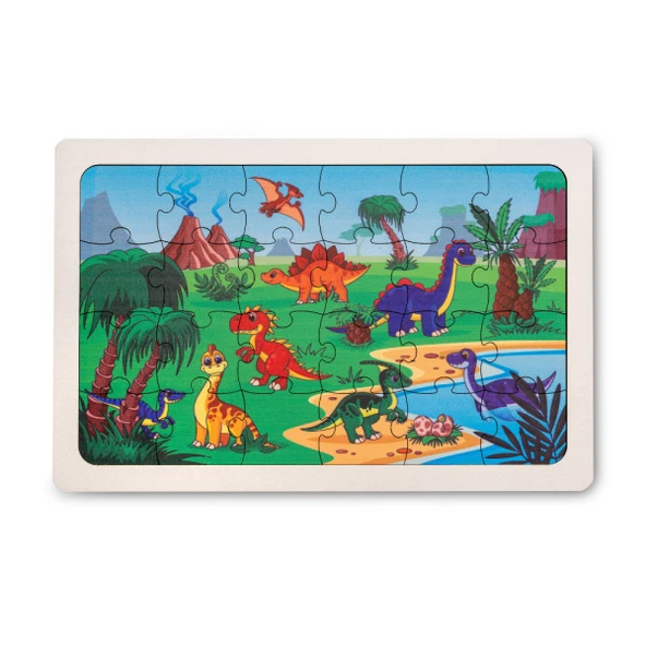 Montessori Dinazorlar 24 Parça Ahşap Puzzle, Yapboz Seti / Eğitici, Öğretici ve Güvenli Çocuk Oyuncağı - 3