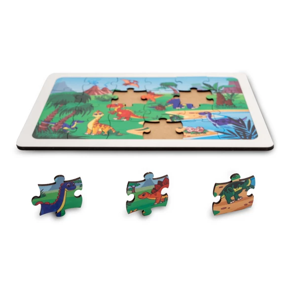 Montessori Dinazorlar 24 Parça Ahşap Puzzle, Yapboz Seti / Eğitici, Öğretici ve Güvenli Çocuk Oyuncağı