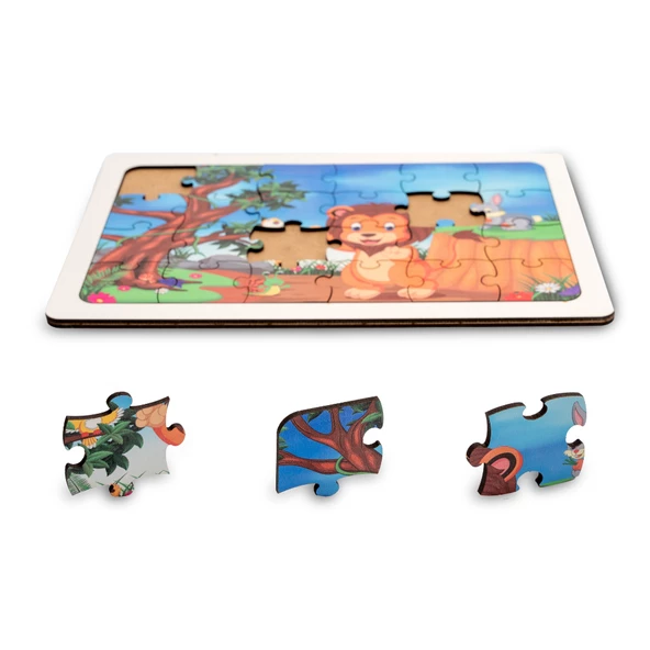 Montessori Sevimli Aslan 24 Parça Ahşap Puzzle, Yapboz Seti / Eğitici, Öğretici ve Güvenli Çocuk Oyuncağı