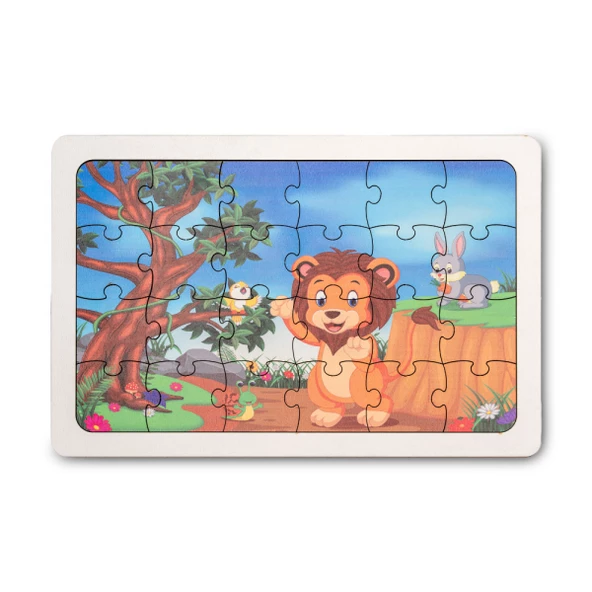 Montessori Sevimli Aslan 24 Parça Ahşap Puzzle, Yapboz Seti / Eğitici, Öğretici ve Güvenli Çocuk Oyuncağı - 3