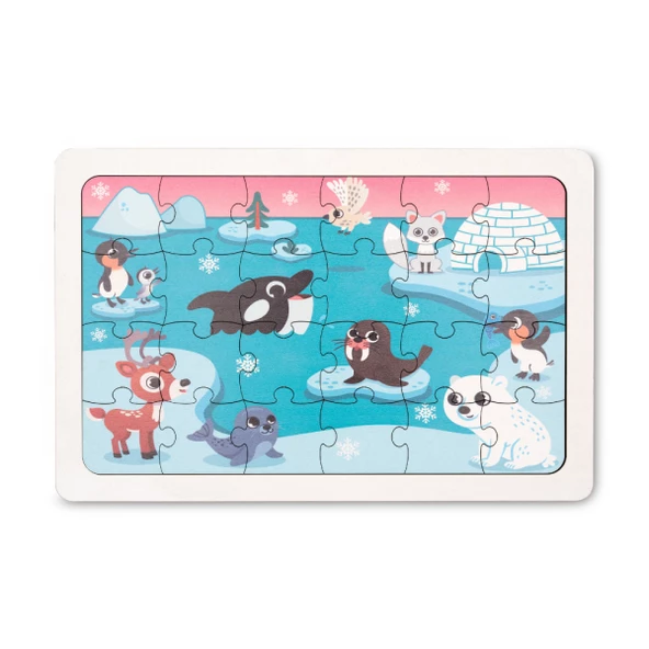 Montessori Buz Devri 24 Parça Ahşap Puzzle, Yapboz Seti / Eğitici, Öğretici ve Güvenli Çocuk Oyuncağı - 3