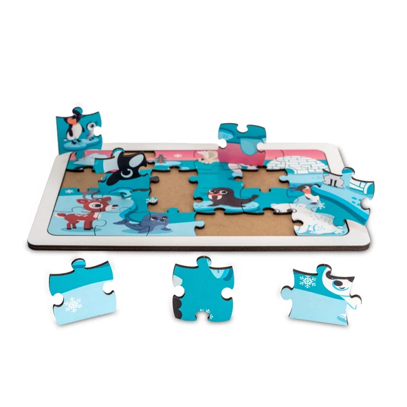 Montessori Buz Devri 24 Parça Ahşap Puzzle, Yapboz Seti / Eğitici, Öğretici ve Güvenli Çocuk Oyuncağı