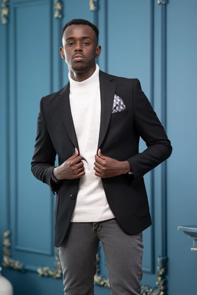 Apartro Regular Fit Mono Yaka Çift Yırtmaç Torba Cep Armürlü Tek Ceket - 10