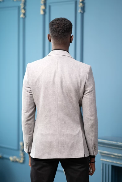 Apartro Regular Fit Mono Yaka Çift Yırtmaç Torba Cep Armürlü Tek Ceket - 6