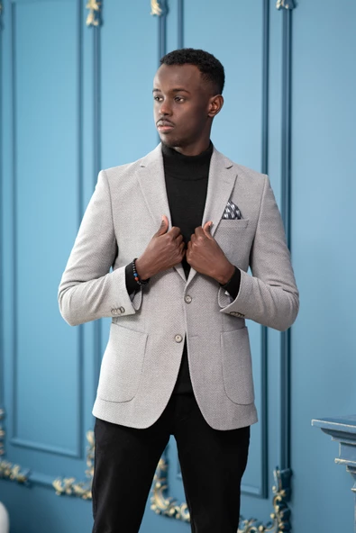 Apartro Regular Fit Mono Yaka Çift Yırtmaç Torba Cep Armürlü Tek Ceket - 4