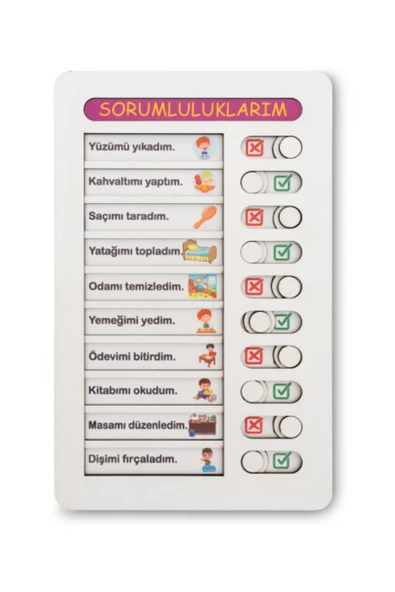 Montessori Sorumluluklarım Ahşap Board - Çocuklar İçin Eğitici ve Eğlenceli Sorumluluk Takip Oyuncağı