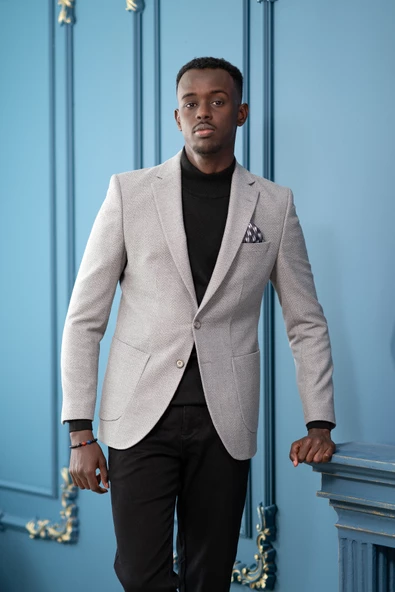 Apartro Regular Fit Mono Yaka Çift Yırtmaç Torba Cep Armürlü Tek Ceket - 2