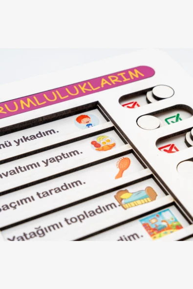 Montessori Sorumluluklarım Ahşap Board - Çocuklar İçin Eğitici ve Eğlenceli Sorumluluk Takip Oyuncağı - 2
