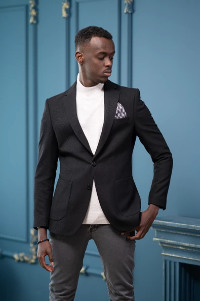 Apartro Regular Fit Mono Yaka Çift Yırtmaç Torba Cep Armürlü Tek Ceket - 9