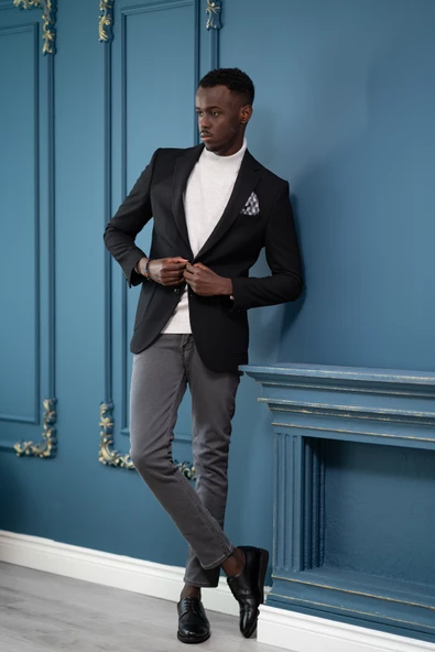 Apartro Regular Fit Mono Yaka Çift Yırtmaç Torba Cep Armürlü Tek Ceket - 8