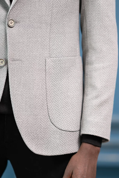 Apartro Regular Fit Mono Yaka Çift Yırtmaç Torba Cep Armürlü Tek Ceket - 7