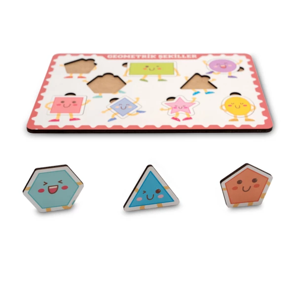 Montessori Geometrik Şekiller Ahşap Bultak Puzzle Seti / Eğitici, Öğretici ve Güvenli Çocuk Oyuncağı