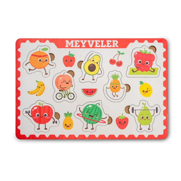 Montessori Meyveler Ahşap Bultak Puzzele Seti - Eğitici, Öğretici ve Güvenli Çocuk Oyuncağı - 3