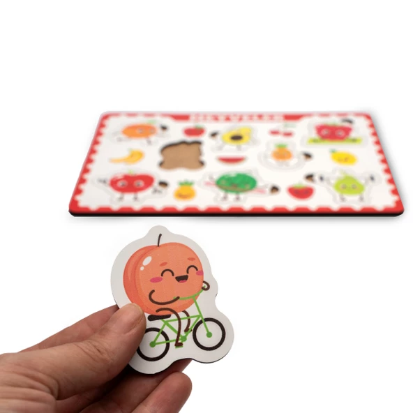 Montessori Meyveler Ahşap Bultak Puzzele Seti - Eğitici, Öğretici ve Güvenli Çocuk Oyuncağı - 2