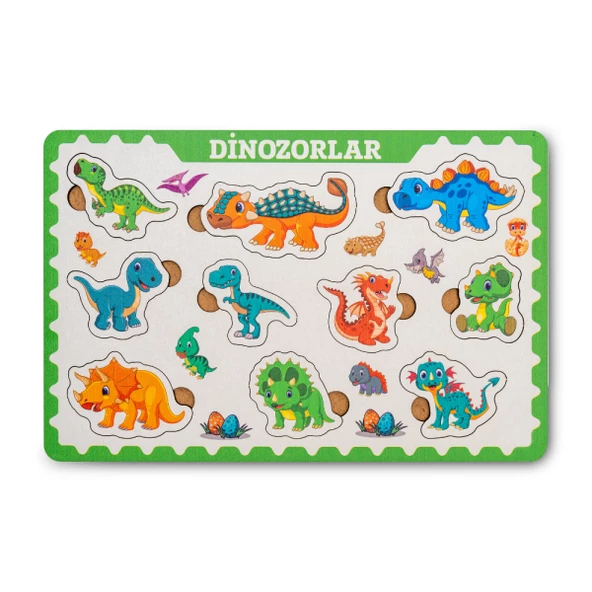 Montessori Dinazorlar Ahşap Bultak Puzzle Seti / Eğitici, Öğretici ve Güvenli Çocuk Oyuncağı - 3
